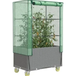 Clearance højbed med overtræk og hjul 80x50x182 cm rattan-look Drivhus