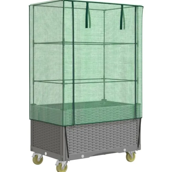 Clearance højbed med overtræk og hjul 80x50x182 cm rattan-look Drivhus