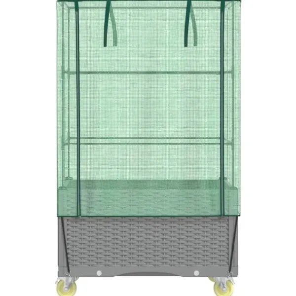 Clearance højbed med overtræk og hjul 80x50x182 cm rattan-look Drivhus