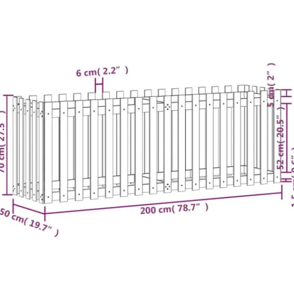 Online højbed med stakitdesign 200x50x70 cm imprægneret fyrretræ - Plantekrukker Krukker & Plantebeholdere