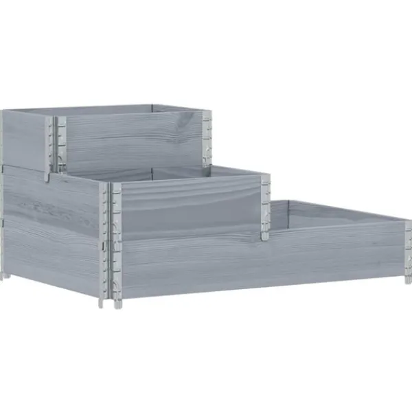 Outlet højbed 120x80 cm 3 niveauer massivt fyrretræ grå Plantningsbænke