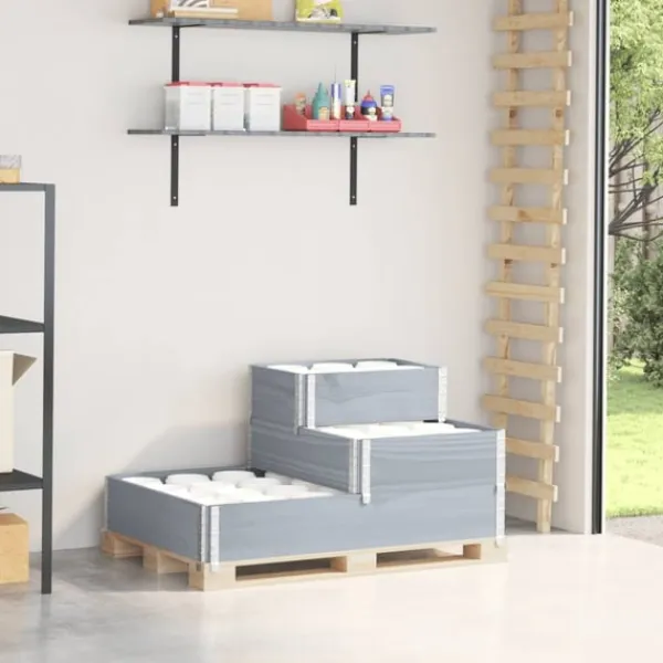Outlet højbed 120x80 cm 3 niveauer massivt fyrretræ grå Plantningsbænke