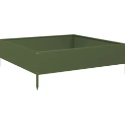 vidaXL Plantningsbænke^højbed 100x100x33,5 cm stål olivengrøn