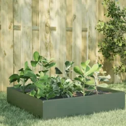 vidaXL Plantningsbænke^højbed 100x100x33,5 cm stål olivengrøn