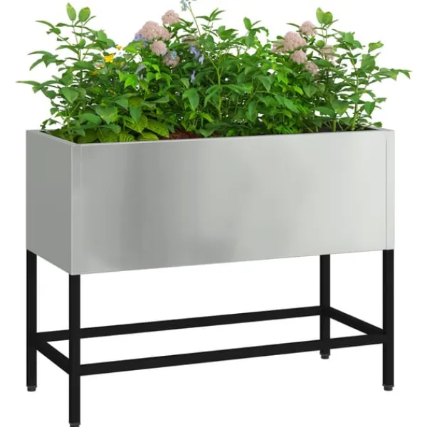 vidaXL Krukker & Plantebeholdere^Hævet haveplante Sølv 60 x 26 x 45 cm Galvaniseret stål