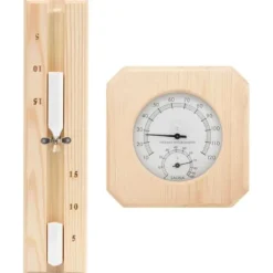 vidaXL Sauna^2-i-1 saunasæt hygrometer og timeglas massivt fyrretræ - Saunatilbehør