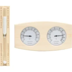 Clearance 2-i-1 saunasæt med hygrometer og timeglas massivt fyrretræ Sauna