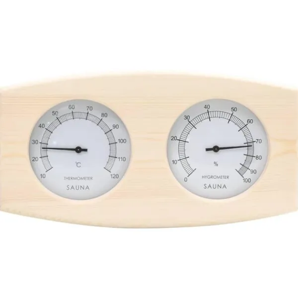Clearance 2-i-1 saunasæt med hygrometer og timeglas massivt fyrretræ Sauna
