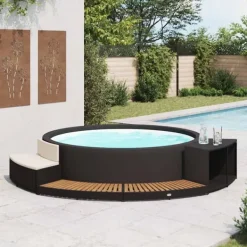 vidaXL Spa & Udendørsbad^omkrans til spa polyrattan og akacietræ sort