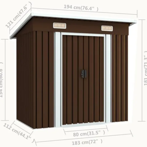 New opbevaringsskur til haven 194x121x181 cm stål brun - Skure & Redskabsskure Skure, Garager & Carports