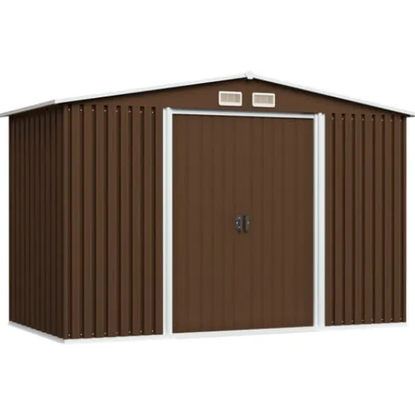 Outlet opbevaringsskur til haven 257x205x178 cm stål brun - Skure & Redskabsskure Skure, Garager & Carports