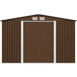 Outlet opbevaringsskur til haven 257x205x178 cm stål brun - Skure & Redskabsskure Skure, Garager & Carports
