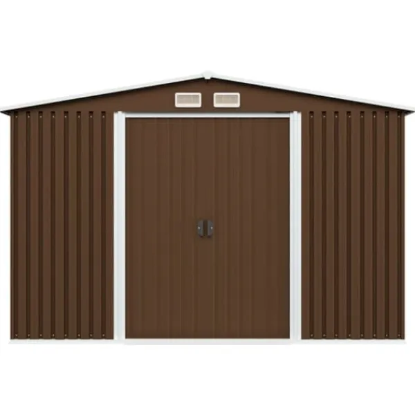 Outlet opbevaringsskur til haven 257x205x178 cm stål brun - Skure & Redskabsskure Skure, Garager & Carports