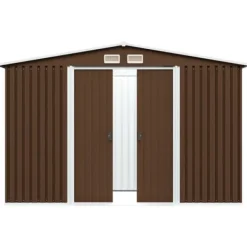 Outlet opbevaringsskur til haven 257x205x178 cm stål brun - Skure & Redskabsskure Skure, Garager & Carports