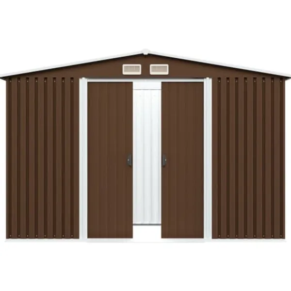 Outlet opbevaringsskur til haven 257x205x178 cm stål brun - Skure & Redskabsskure Skure, Garager & Carports
