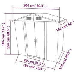 vidaXL Skure, Garager & Carports^opbevaringsskur til haven 204x132x186 cm metal grøn - Skure & Redskabsskure