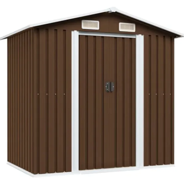 Discount opbevaringsskur til haven 204x132x186 cm stål brun - Skure & Redskabsskure Skure, Garager & Carports