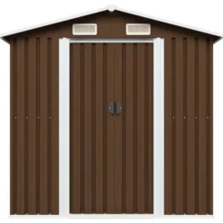 Discount opbevaringsskur til haven 204x132x186 cm stål brun - Skure & Redskabsskure Skure, Garager & Carports