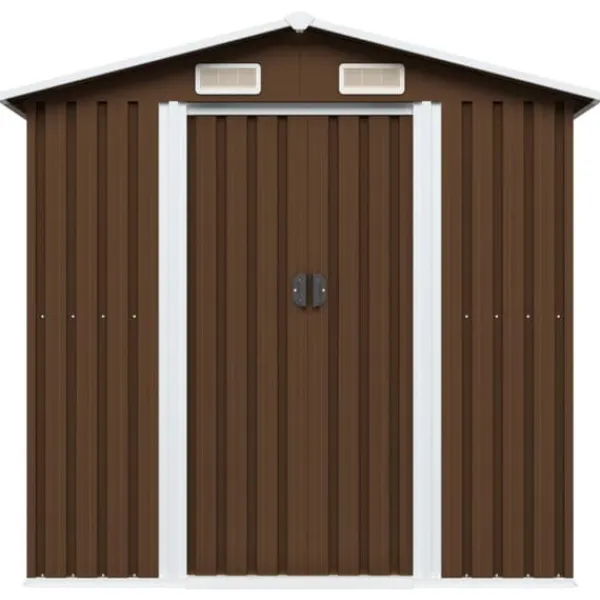 Discount opbevaringsskur til haven 204x132x186 cm stål brun - Skure & Redskabsskure Skure, Garager & Carports