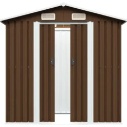 Discount opbevaringsskur til haven 204x132x186 cm stål brun - Skure & Redskabsskure Skure, Garager & Carports