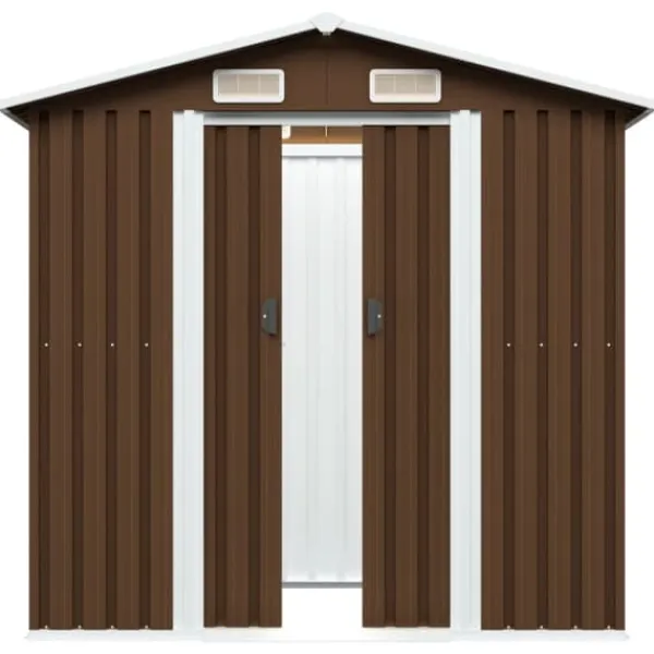 Discount opbevaringsskur til haven 204x132x186 cm stål brun - Skure & Redskabsskure Skure, Garager & Carports