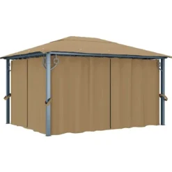 vidaXL Telte & Lysthuse^pavillon med gardin 400x300 cm aluminium gråbrun - Festtelte & havepavilloner