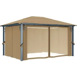 vidaXL Telte & Lysthuse^pavillon med gardin 400x300 cm aluminium gråbrun - Festtelte & havepavilloner