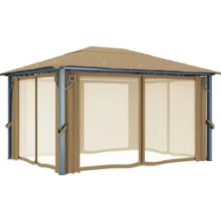vidaXL Telte & Lysthuse^pavillon med gardin 400x300 cm aluminium gråbrun - Festtelte & havepavilloner