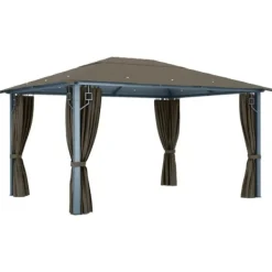 vidaXL Telte & Lysthuse^pavillon med gardin + LED-lyskæde 400x300 cm aluminium gråbrun - Festtelte & havepavilloner