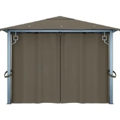 vidaXL Telte & Lysthuse^pavillon med gardin + LED-lyskæde 400x300 cm aluminium gråbrun - Festtelte & havepavilloner