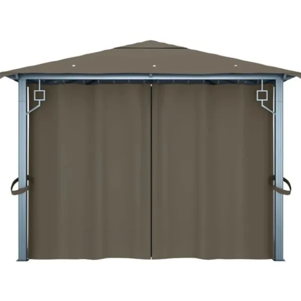 vidaXL Telte & Lysthuse^pavillon med gardin + LED-lyskæde 400x300 cm aluminium gråbrun - Festtelte & havepavilloner