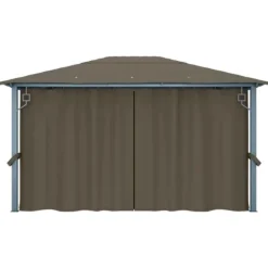 vidaXL Telte & Lysthuse^pavillon med gardin + LED-lyskæde 400x300 cm aluminium gråbrun - Festtelte & havepavilloner