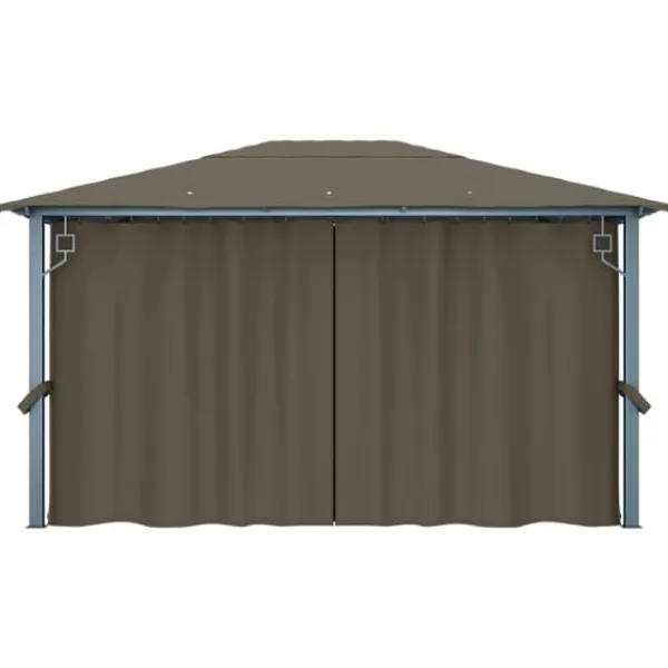 vidaXL Telte & Lysthuse^pavillon med gardin + LED-lyskæde 400x300 cm aluminium gråbrun - Festtelte & havepavilloner