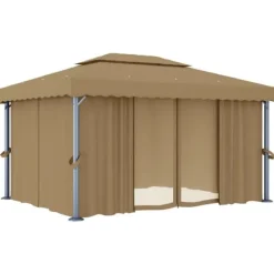 Hot pavillon med gardin 4x3 m aluminium gråbrun - Festtelte & havepavilloner Telte & Lysthuse