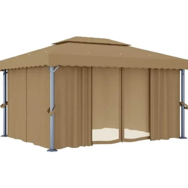 Hot pavillon med gardin 4x3 m aluminium gråbrun - Festtelte & havepavilloner Telte & Lysthuse