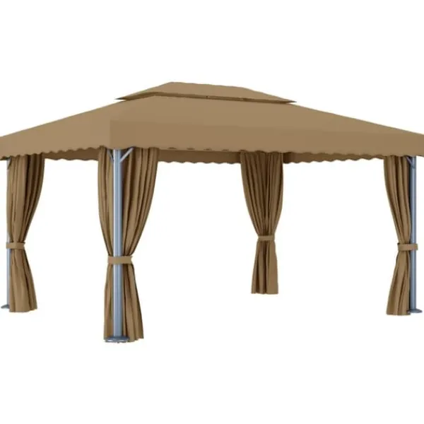 Hot pavillon med gardin 4x3 m aluminium gråbrun - Festtelte & havepavilloner Telte & Lysthuse