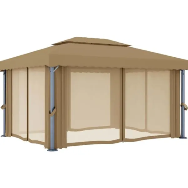 Hot pavillon med gardin 4x3 m aluminium gråbrun - Festtelte & havepavilloner Telte & Lysthuse