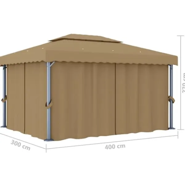 Hot pavillon med gardin 4x3 m aluminium gråbrun - Festtelte & havepavilloner Telte & Lysthuse