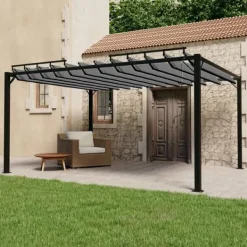 vidaXL Buer, Spalier, Lysthuse Uden Tag^pavillon med lameltag 3x4 m aluminium og stof antracitgrå - Festtelte & havepavilloner