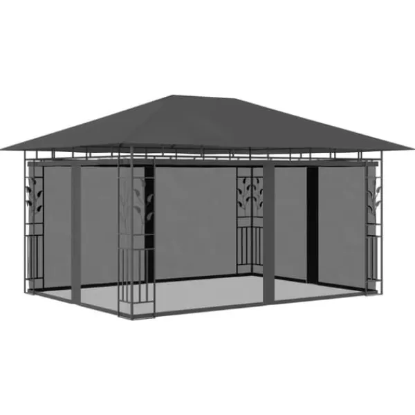 vidaXL Telte & Lysthuse^pavillon med myggenet 4x3x2,73 m 180 g/m² antracitgrå - Festtelte & havepavilloner