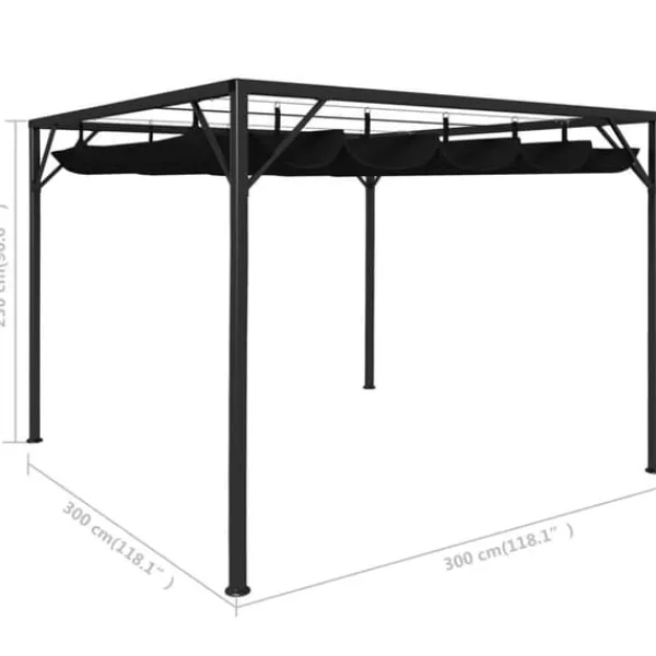 vidaXL Telte & Lysthuse^pavillon med sammenrulleligt tag 3x3 m antracitgrå - Festtelte & havepavilloner