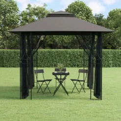 Hot pavillon med sidevægge 300x300x270 cm stål antracitgrå - Festtelte & havepavilloner Telte & Lysthuse