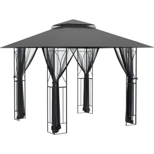 Hot pavillon med sidevægge 300x300x270 cm stål antracitgrå - Festtelte & havepavilloner Telte & Lysthuse