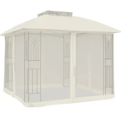 vidaXL Telte & Lysthuse^pavillon 2,94x2,94 m dobbelt tag + meshvægge stål cremefarvet