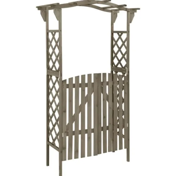 Hot pergola med låge 116x40x204 cm massivt grantræ grå - Havebuer, espalierer & pergolaer Buer, Spalier, Lysthuse Uden Tag