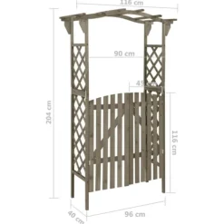 Hot pergola med låge 116x40x204 cm massivt grantræ grå - Havebuer, espalierer & pergolaer Buer, Spalier, Lysthuse Uden Tag
