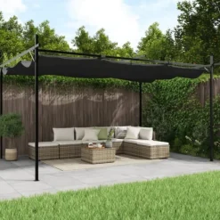 vidaXL Buer, Spalier, Lysthuse Uden Tag^pergola med sammenrulleligt tag 395x292x230 cm antracitgrå - Festtelte & havepavilloner