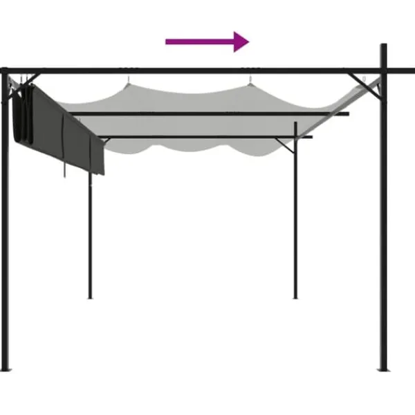 vidaXL Buer, Spalier, Lysthuse Uden Tag^pergola med sammenrulleligt tag 395x292x230 cm antracitgrå - Festtelte & havepavilloner