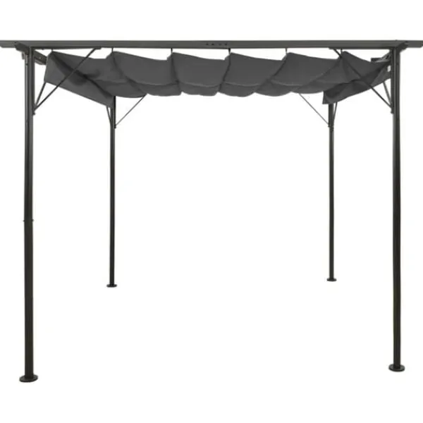 vidaXL Buer, Spalier, Lysthuse Uden Tag^pergola med sammenrulleligt tag 3x3 m 180 g/m² antracitgrå - Havebuer, espalierer & pergolaer