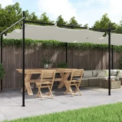 Outlet pergola med sammenrulleligt tag 589x292x230 cm cremefarvet - Festtelte & havepavilloner Buer, Spalier, Lysthuse Uden Tag